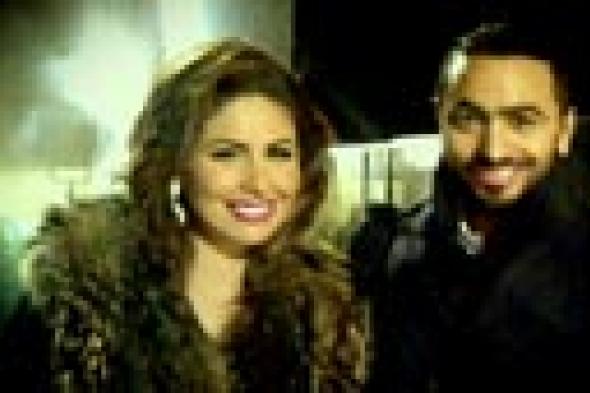 صورة: مي سليم مع تامر حسني في أول أيام "ياسين"