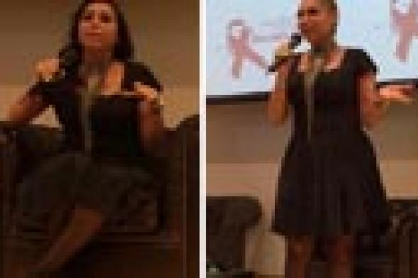 بالفيديو- زهرة الخرجي تحلق شعرها في مؤتمر صحفي للتوعية ضد سرطان الثدي