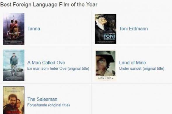 صورة- تعرف على الأفلام الأجنبية المرشحة للفوز بالأوسكار..من بينهم الفيلم الإيراني The Salesman
