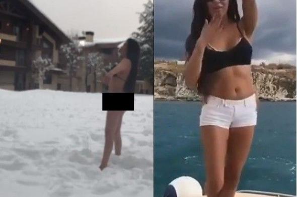 فيديو فاضح لنادين الراسي يثير بلبلة.. هذا ما فعلته وهي "شبه عارية" على الثلج!