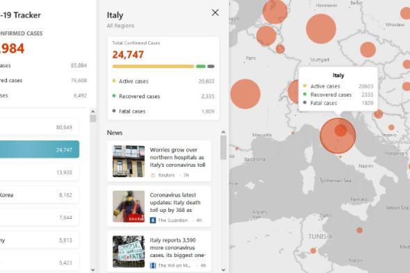 فريق Microsoft Bing يطلق متعقب COVID-19 عالميًا